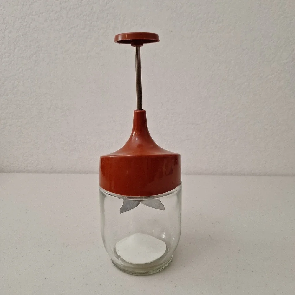 Vintage Gemco Glass Jar Nut and Food Chopper Red Brown Lid